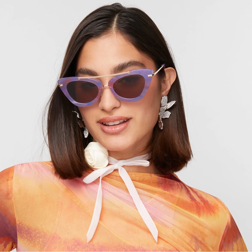 Free people Lele Sadoughi Cat Eye Orchid Purple Aviator Sunglasses Retro Vintage - Picture 4 of 4